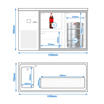 Barowy stół chłodniczy PREMIUM - 1550x700 mm - 1 szklane drzwi & 2 szklane szuflady - Prime Gastro