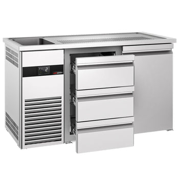Barowy stół chłodniczy PREMIUM - 1550x700 mm - 1 drzwi & 3 szuflady - Prime Gastro