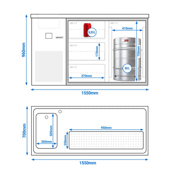 Barowy stół chłodniczy PREMIUM - 1550x700 mm - 1 drzwi & 3 szuflady - Prime Gastro