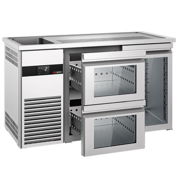 Barowy stół chłodniczy PREMIUM - 1550x700 mm - 1 szklane drzwi & 2 szklane szuflady - Prime Gastro