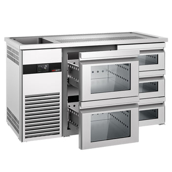 Barowy stół chłodniczy PREMIUM - 1550x700mm - 5 szklanych szuflad - Prime Gastro