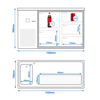 Barowy stół chłodniczy PREMIUM - 1550x700mm - 5 szklanych szuflad - Prime Gastro