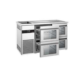 Barowy stół chłodniczy PREMIUM - 1550x700 mm - 4 szklane szuflady - Prime Gastro