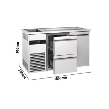 Barowy stół chłodniczy PREMIUM - 1550x700 mm - 1 drzwi & 2 szuflady - Prime Gastro