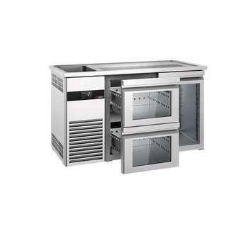 Barowy stół chłodniczy PREMIUM - 1550x700 mm - 1 szklane drzwi & 2 szklane szuflady - Prime Gastro