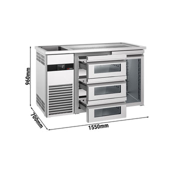 Barowy stół chłodniczy PREMIUM - 1550x700 mm - 1 szklane drzwi & 3 szklane szuflady - Prime Gastro