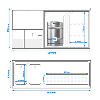 Barowy stół chłodniczy PREMIUM - 1950x700 mm - 2 szklane drzwi - Prime Gastro