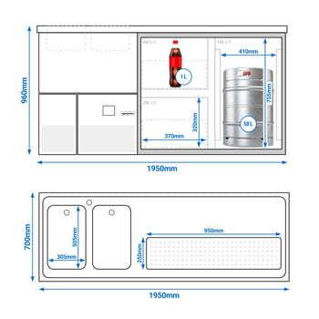 Barowy stół chłodniczy PREMIUM - 1950x700 mm - 1 drzwi & 2 szuflady - Prime Gastro