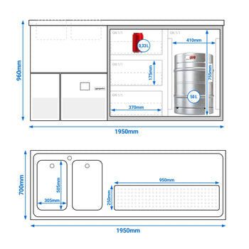 Barowy stół chłodniczy PREMIUM - 1950x700 mm - 1 drzwi & 3 szuflady - Prime Gastro