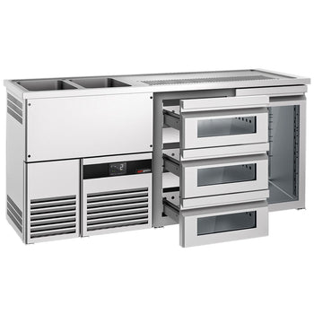 Barowy stół chłodniczy PREMIUM - 1950x700 mm - 1 szklane drzwi & 3 szklane szuflady - Prime Gastro