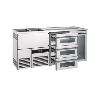 Barowy stół chłodniczy PREMIUM - 1950x700 mm - 1 szklane drzwi & 3 szklane szuflady - Prime Gastro