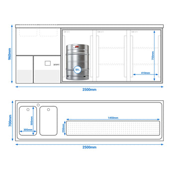 Barowy stół chłodniczy PREMIUM - 2500x700mm - 3 drzwi - Prime Gastro
