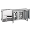Stół chłodniczy barowy PREMIUM – 2500 x 700 mm – z 3 drzwiami szklanymi