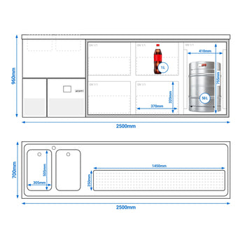 Barowy stół chłodniczy PREMIUM - 2500x700 mm - 1 drzwi & 4 szuflady - Prime Gastro