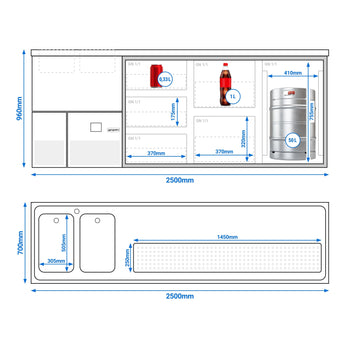 Barowy stół chłodniczy PREMIUM - 2500x700mm - 1 szklane drzwi & 5 szklanych szuflad - Prime Gastro
