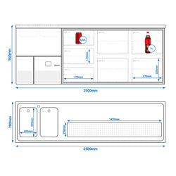 Barowy stół chłodniczy PREMIUM - 2500x700mm - 7 szklanych szuflad