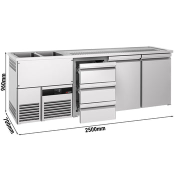 Barowy stół chłodniczy PREMIUM - 2500x700 mm - 2 drzwi & 3 szuflady - Prime Gastro