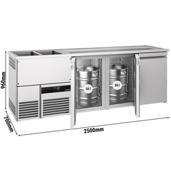 Lada barmańska PREMIUM - 2500x700mm - 3 Drzwi - z 2 zlewami po lewej