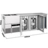 Stół chłodniczy barowy PREMIUM – 2500 x 700 mm – z 3 drzwiami szklanymi