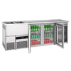 Stół chłodniczy barowy PREMIUM – 2500 x 700 mm – z 3 drzwiami szklanymi
