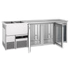 Stół chłodniczy barowy PREMIUM – 2500 x 700 mm – z 3 drzwiami szklanymi