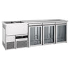 Stół chłodniczy barowy PREMIUM – 2500 x 700 mm – z 3 drzwiami szklanymi