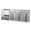 Stół chłodniczy barowy PREMIUM – 2500 x 700 mm – z 3 drzwiami szklanymi