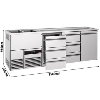 Barowy stół chłodniczy PREMIUM - 2500x700 mm - 1 drzwi & 6 szuflad - Prime Gastro