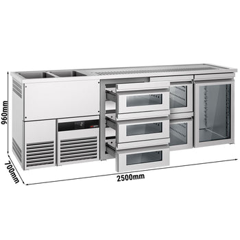 Barowy stół chłodniczy PREMIUM - 2500x700mm - 1 szklane drzwi & 5 szklanych szuflad - Prime Gastro