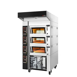 Piec piekarniczy piętrowy - elektryczny - elektroniczny - 3 komory pieczenia - 2x EN 600x400 lub 1x EN 600x800 na komorę - z okapem & komorą rozrostu