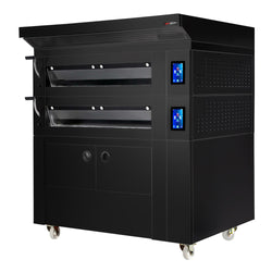 Piec piekarniczy piętrowy elektryczny z nawilżaniem - dotykowy - 2 komory pieczenia - 8x EN 600x400 - z okapem & komorą rozrostu - Czarny