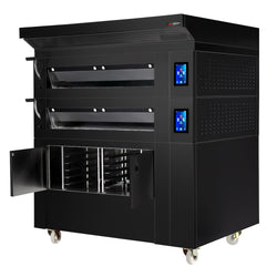 Piec piekarniczy piętrowy elektryczny z nawilżaniem - dotykowy - 2 komory pieczenia - 8x EN 600x400 - z okapem & komorą rozrostu - Czarny