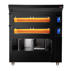 Piec piekarniczy piętrowy elektryczny z nawilżaniem - dotykowy - 2 komory pieczenia - 8x EN 600x400 - z okapem & komorą rozrostu - Czarny