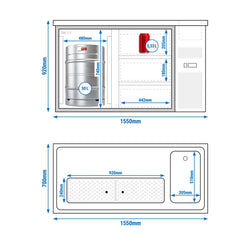 Barowy stół chłodniczy Premium PLUS - 1550x700 mm - 1 szklane drzwi & 3 szuflady