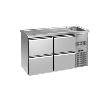 Lada barmańska PREMIUM PLUS - 1550x700mm - 4 Szuflady - z 1 zlewem i 2 ociekaczami