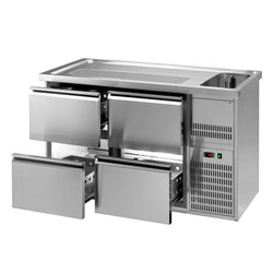 Lada barmańska PREMIUM PLUS - 1550x700mm - 4 Szuflady - z 1 zlewem i 2 ociekaczami