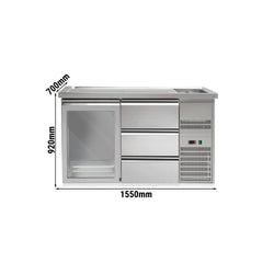 Barowy stół chłodniczy Premium PLUS - 1550x700 mm - 1 szklane drzwi & 3 szuflady