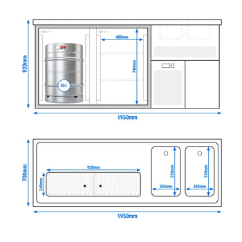 Barowy stół chłodniczy PREMIUM PLUS - 1950x700mm - 2 drzwi - Prime Gastro