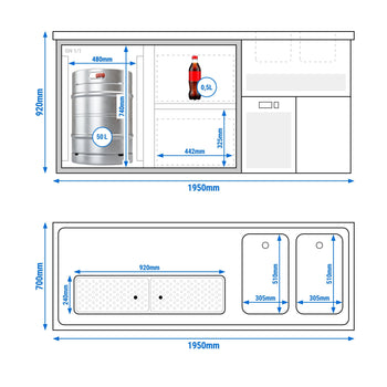 Barowy stół chłodniczy Premium PLUS - 1950x700mm - 1 drzwi & 2 szuflady - Prime Gastro