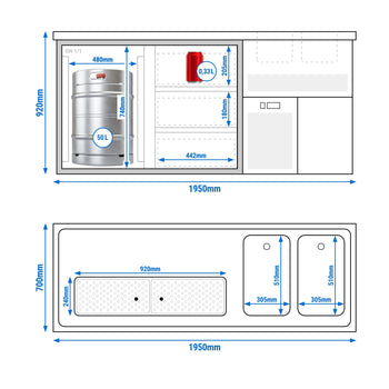 Barowy stół chłodniczy Premium PLUS - 1950x700 mm - 1 drzwi & 3 szuflady - Prime Gastro