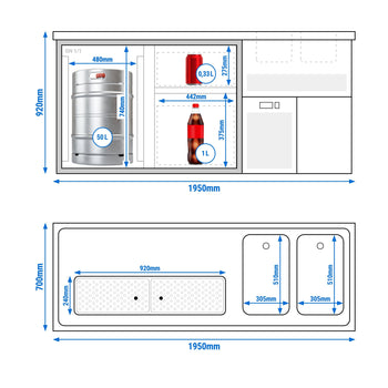 Barowy stół chłodniczy PREMIUM PLUS - 1950x700 mm - 1 drzwi & 2 szuflady - Prime Gastro