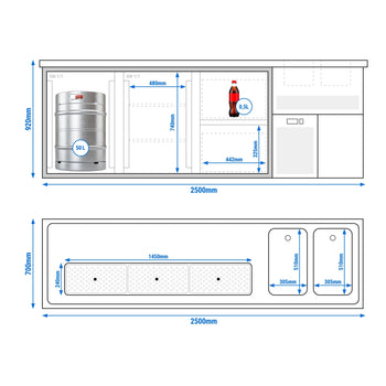 Barowy stół chłodniczy Premium PLUS - 2500x700mm - 2 drzwi & 2 szuflady - Prime Gastro