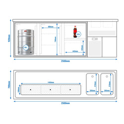 Lada barmańska PREMIUM PLUS - 2500x700mm - 2 Drzwi przeszklone & 2 Szuflady