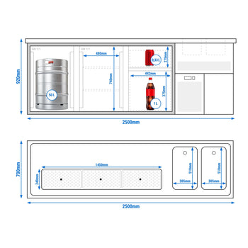 Barowy stół chłodniczy PREMIUM PLUS - 2500x700mm - 2 drzwi & 2 szuflady - Prime Gastro