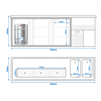 Barowy stół chłodniczy PREMIUM PLUS - 2500x700mm - 3 drzwi - Prime Gastro