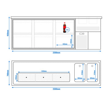 Barowy stół chłodniczy Premium PLUS - 2500x700mm - 6 szuflad - Prime Gastro
