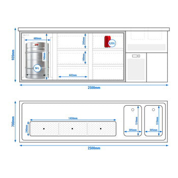 Barowy stół chłodniczy PREMIUM PLUS - 2500x700mm - 1 drzwi & 6 szuflad - Prime Gastro