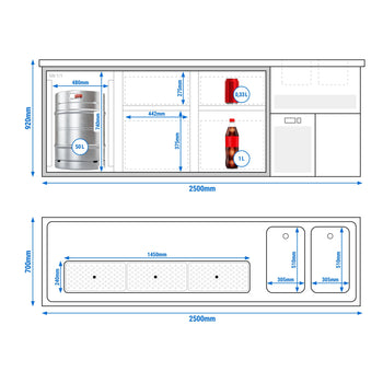 Barowy stół chłodniczy PREMIUM PLUS - 2500x700mm - 1 drzwi & 4 szuflady - Prime Gastro