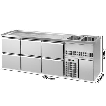 Barowy stół chłodniczy Premium PLUS - 2500x700mm - 6 szuflad - Prime Gastro