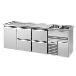 Lada barmańska PREMIUM PLUS - 2500x700mm - 6 Szuflad & 1 Drzwi - z 2 zlewami i 2 ociekaczami